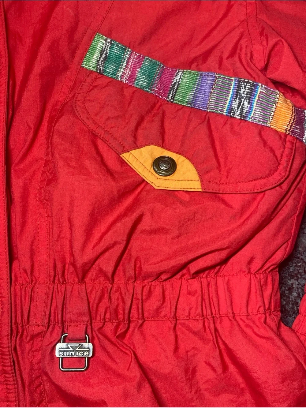 Vintage 90s Sun Ice Snow Aces Ski Jacket Colorblock Red Cropped Size 18